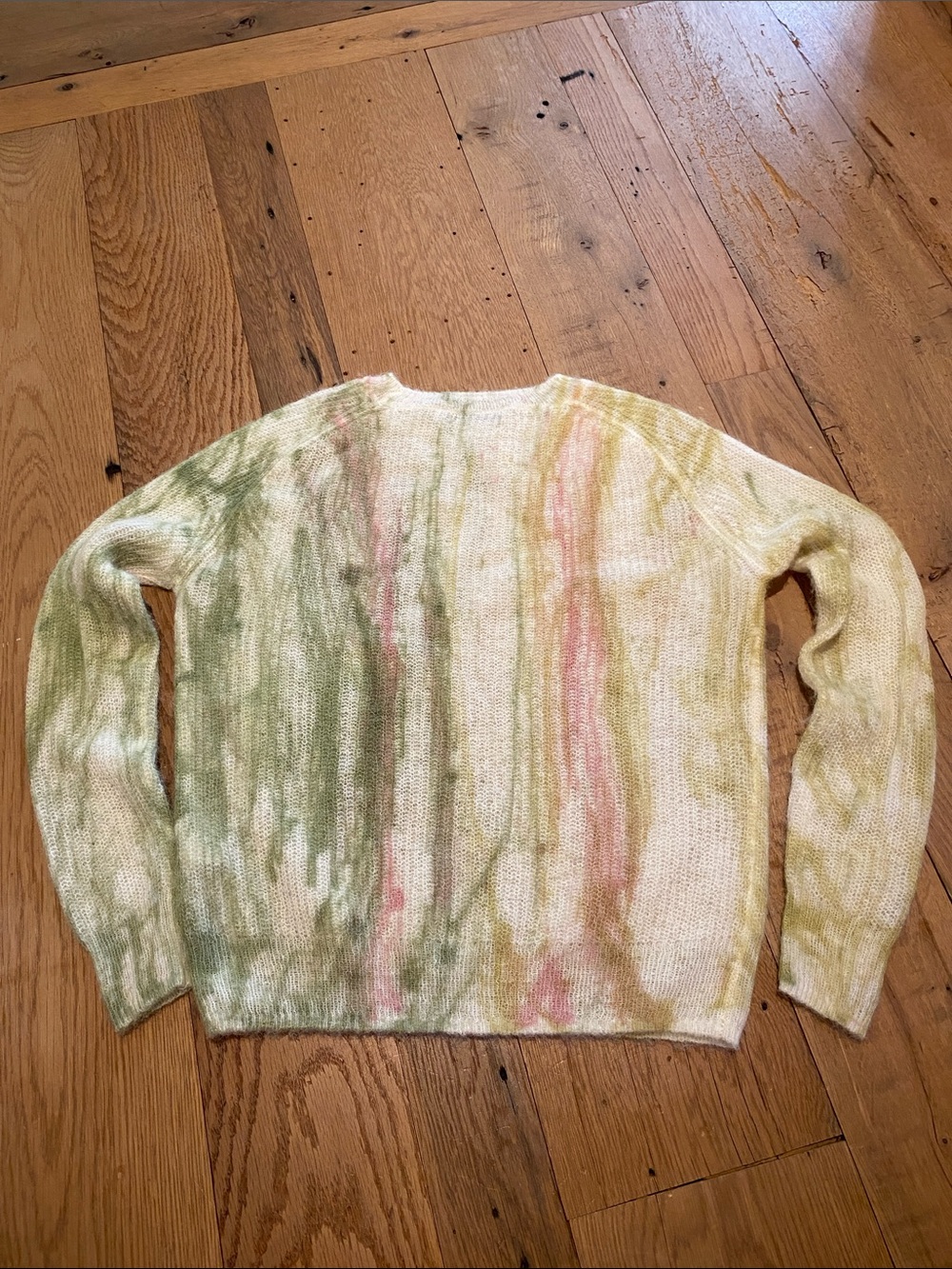 ZARA Alpaca Wool Blend Lightweight Sweater Abstract Tie-Dye Crewneck Green Small - Picture 9 of 9
